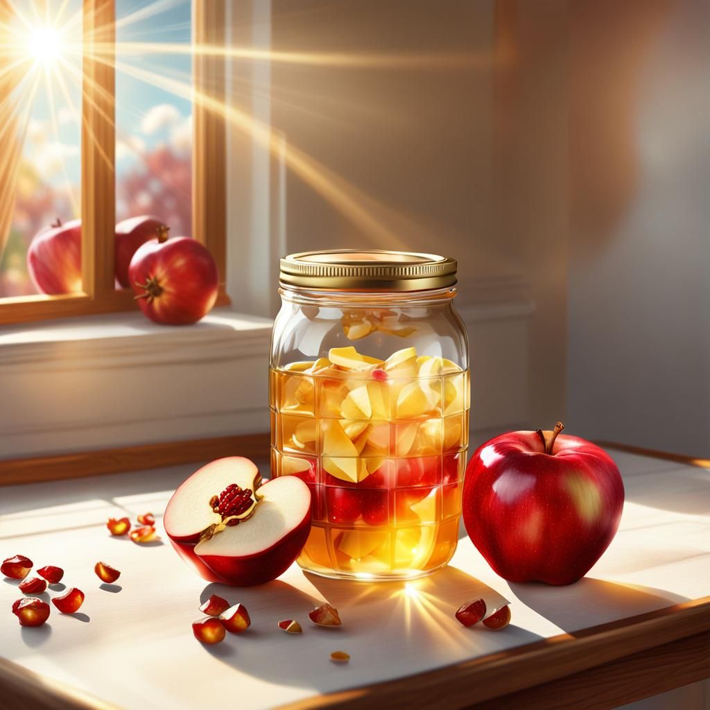 Apple in Honey Jar: Hyperrealistic Digital Art