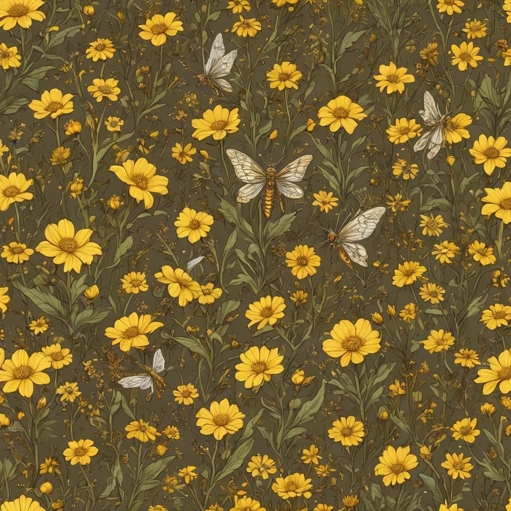 yellow flowers with brown fairies Epic cinematic brilliant s...