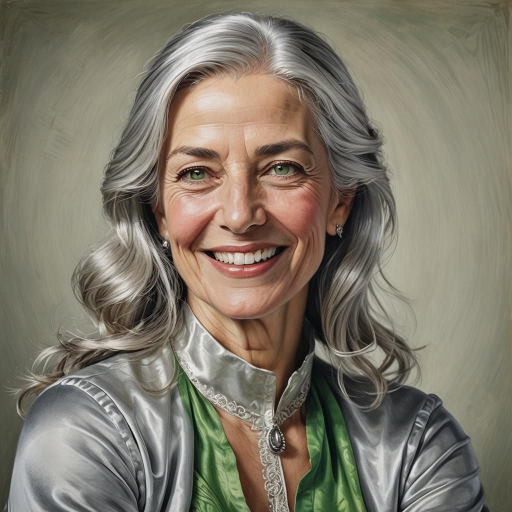 A photorealistic portrait of a beautiful middle-aged woman w...