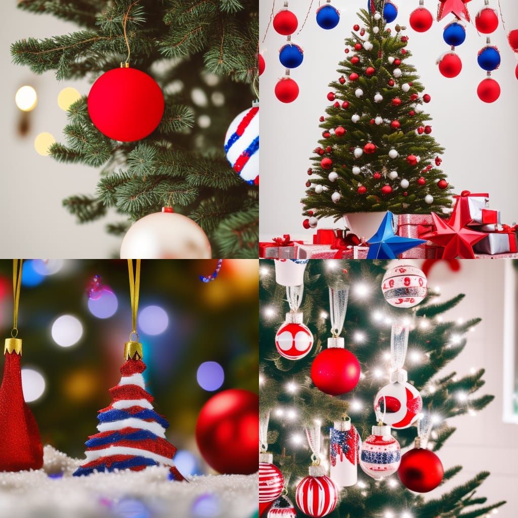 Red, White and blue Christmas tree ornaments AI Generated Artwork