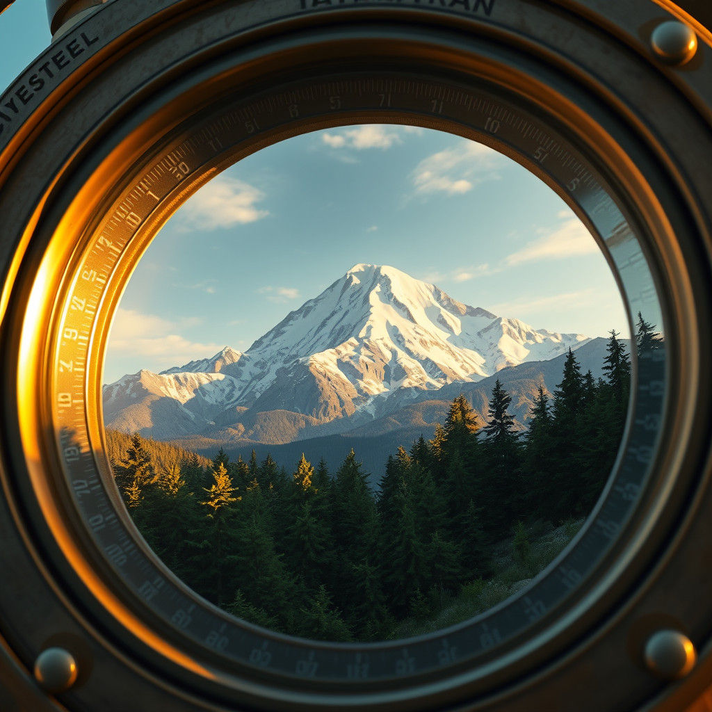 Majestic Mountain Range in Ornate Compass