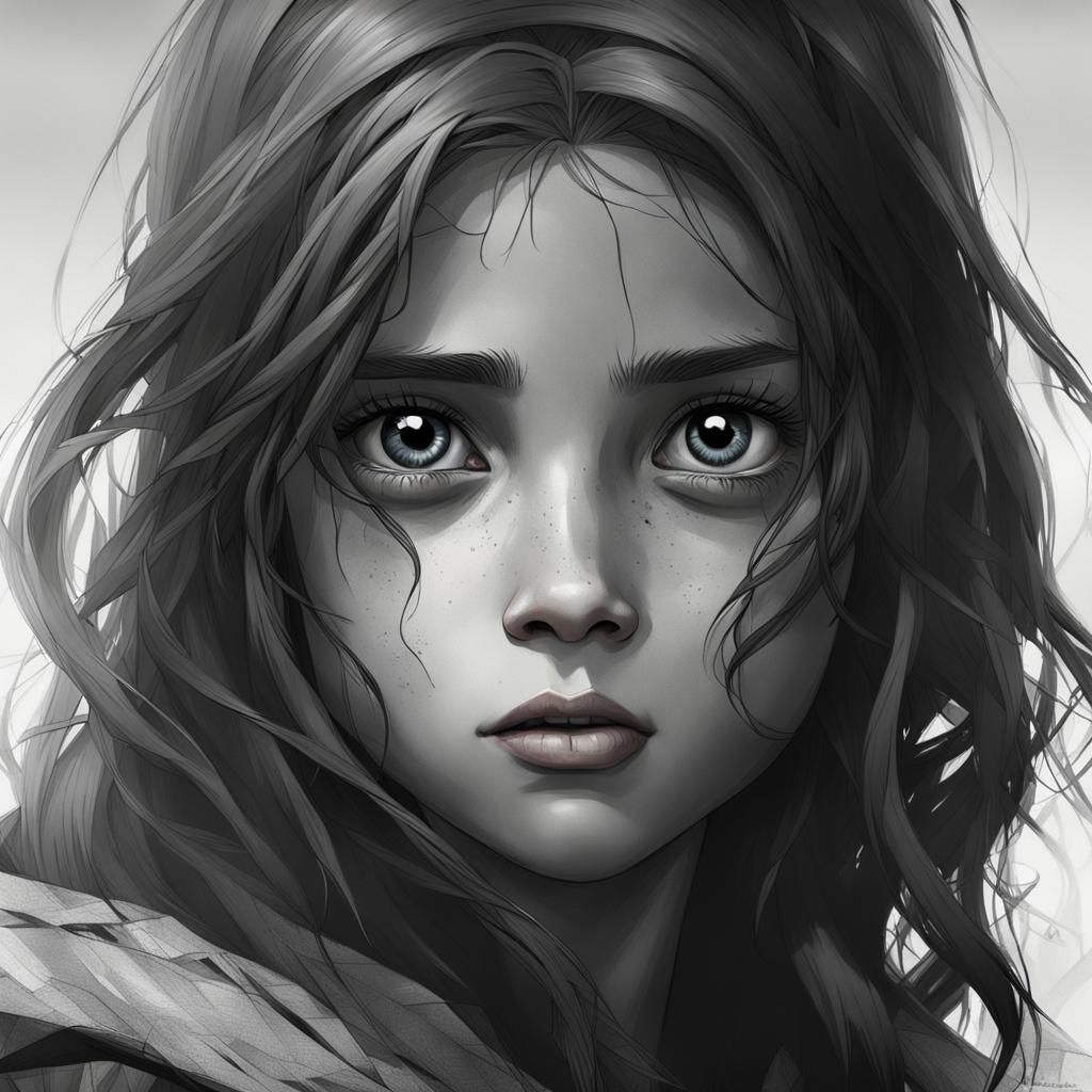 a girl with long hair and big eyes, in the style of artgerm,...