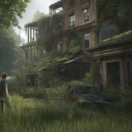 overgrown and destroyed building, nature reclaiming building...