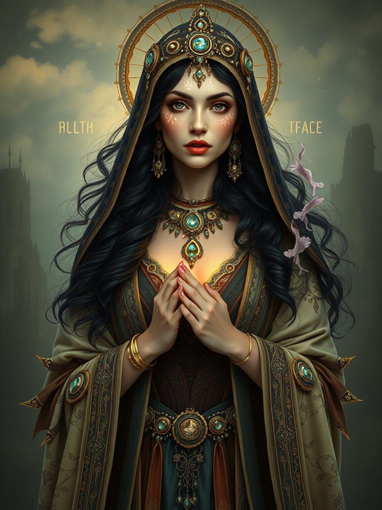 Mystical Priestess in Art Nouveau Fantasy Style