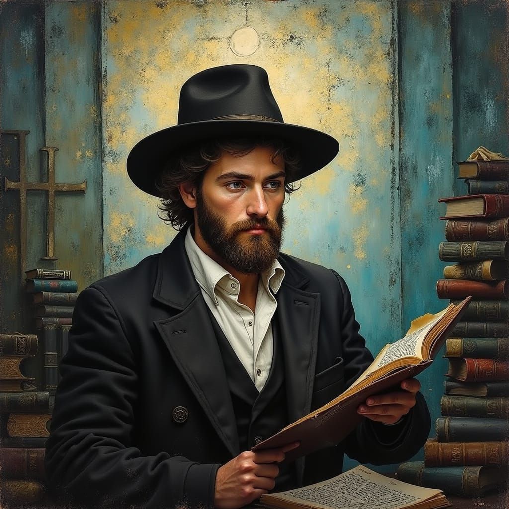 Jewish Boy Studies Torah in Vibrant Realism