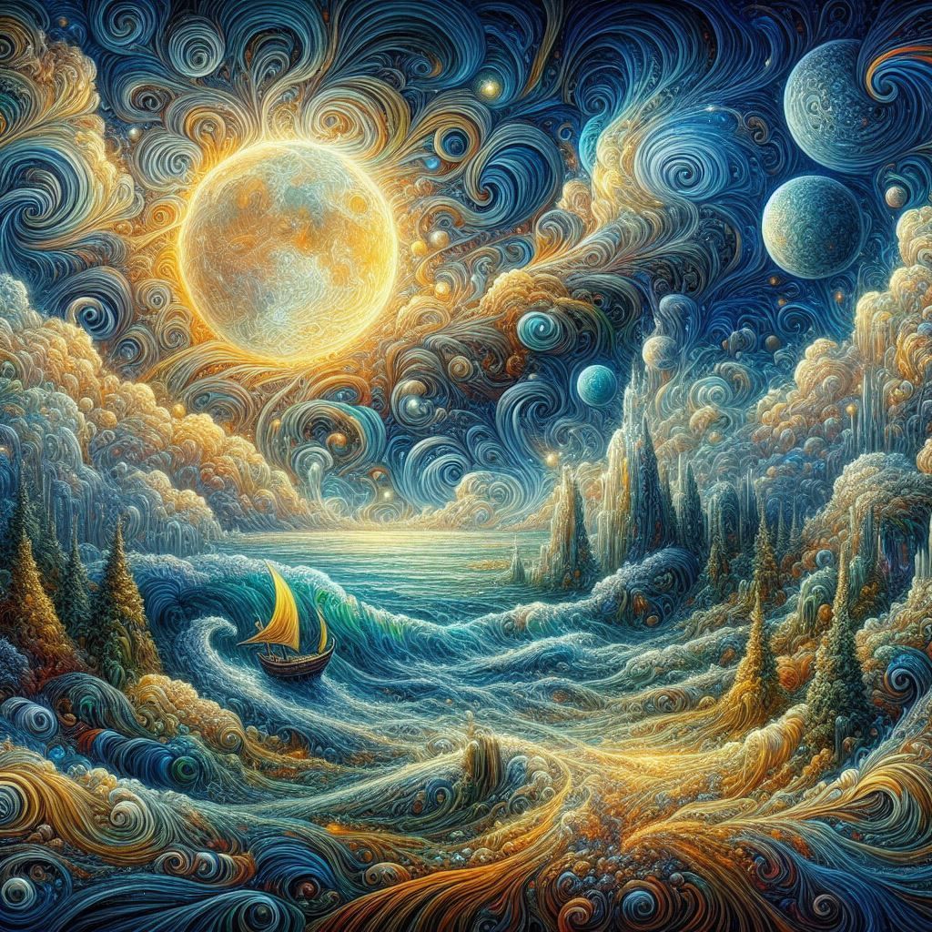 Impressionist fantasy sea and moon