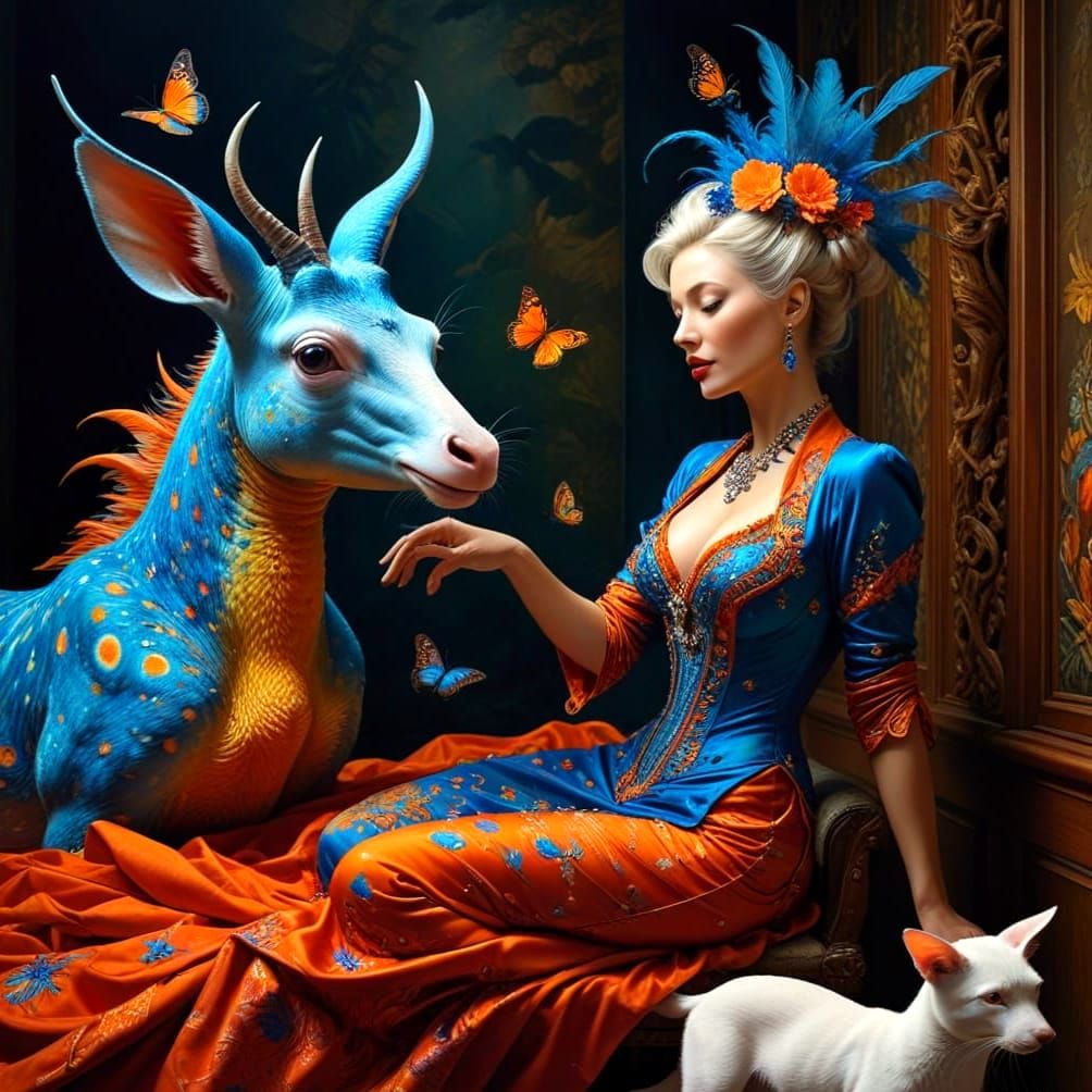 Surrealistic Portrait of a Happy Lady in Vibrant Surrounding...