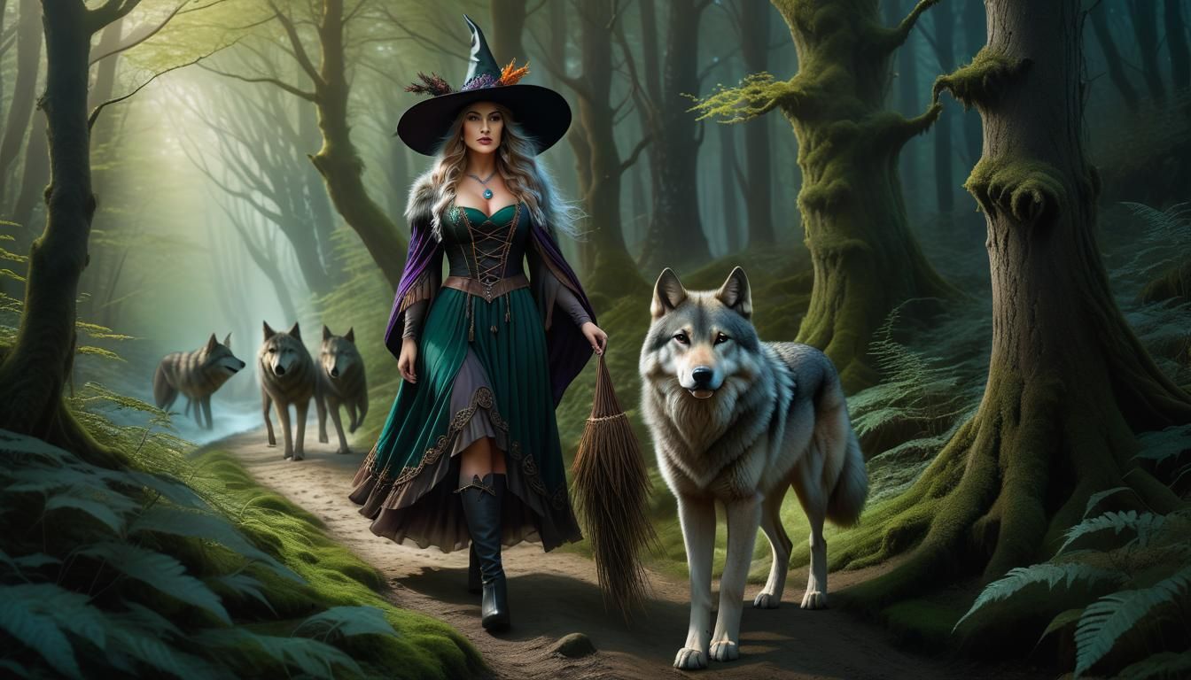 A FOREST WITCH & WOLVES - AI Generated Artwork - NightCafe Creator