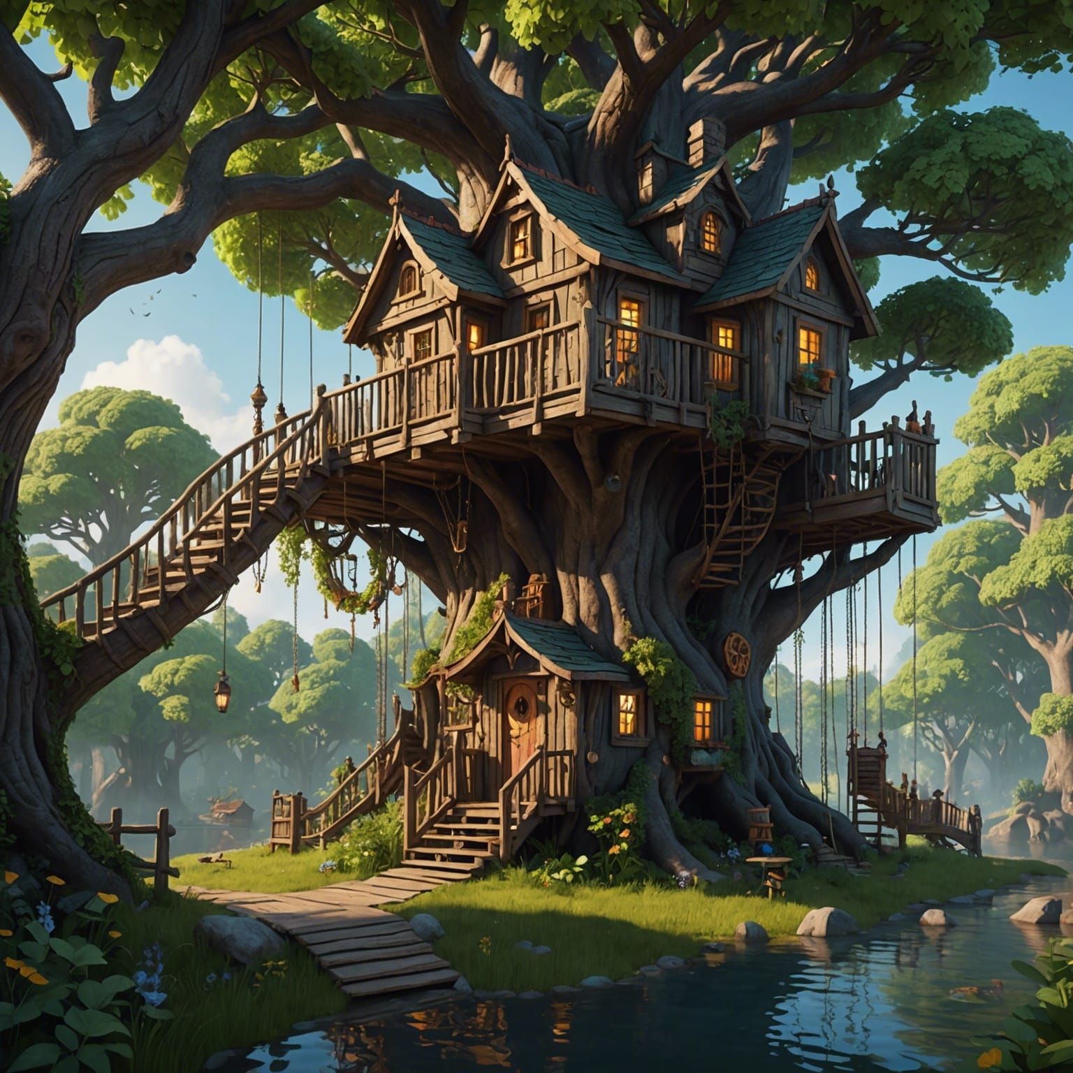 treehouse with small children - AI Generated Artwork - NightCafe Creator