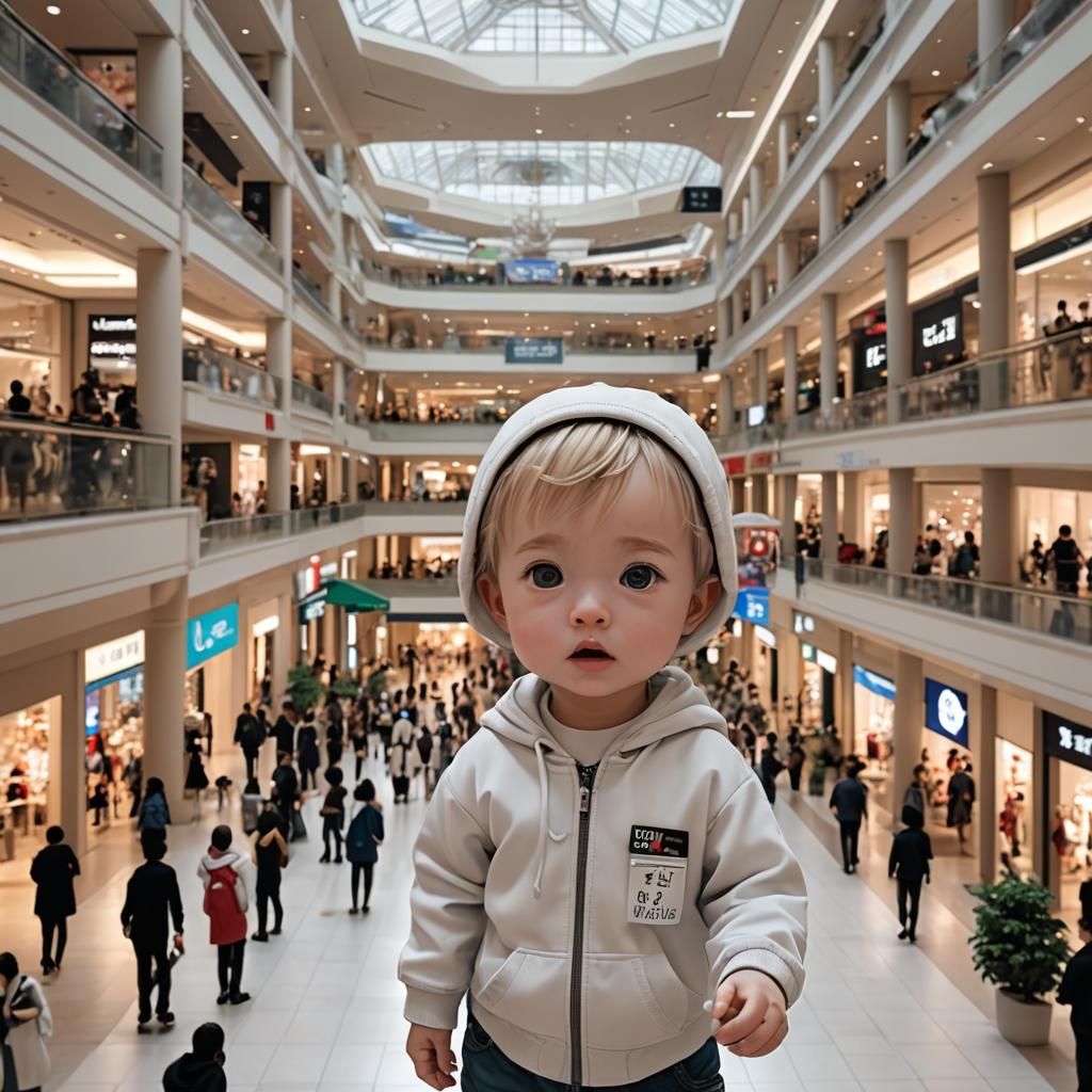 tiny baby   lost in a mall
