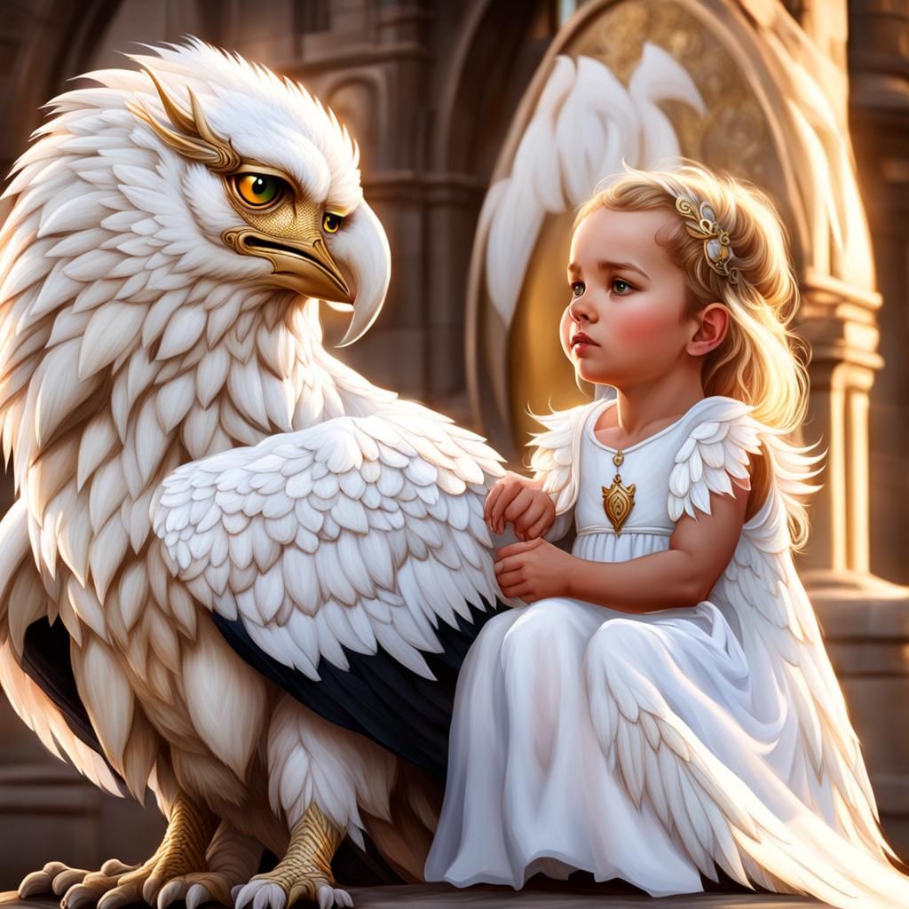 A baby white griffin   by @Maria_fairy_id