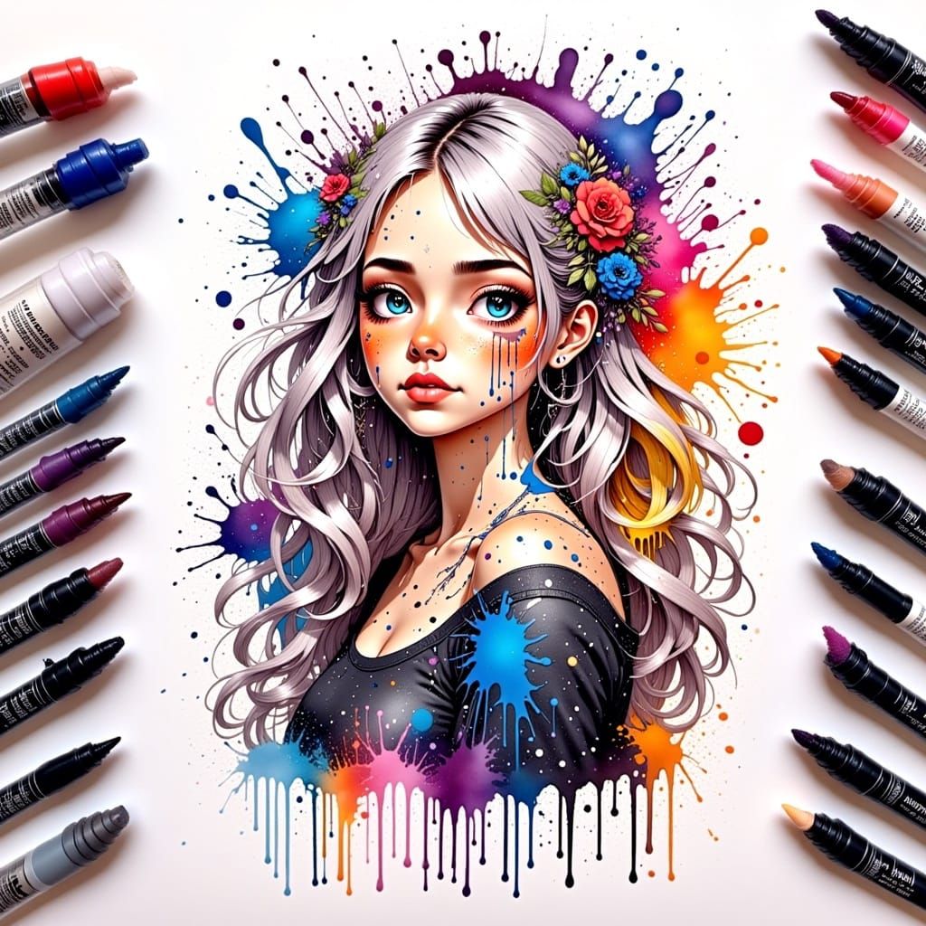 colorful ink splatter drawing of a gorgeous princess, in the style of Jean-Baptiste Monge and <lora:Unreal InkArchive Fx:1.0>