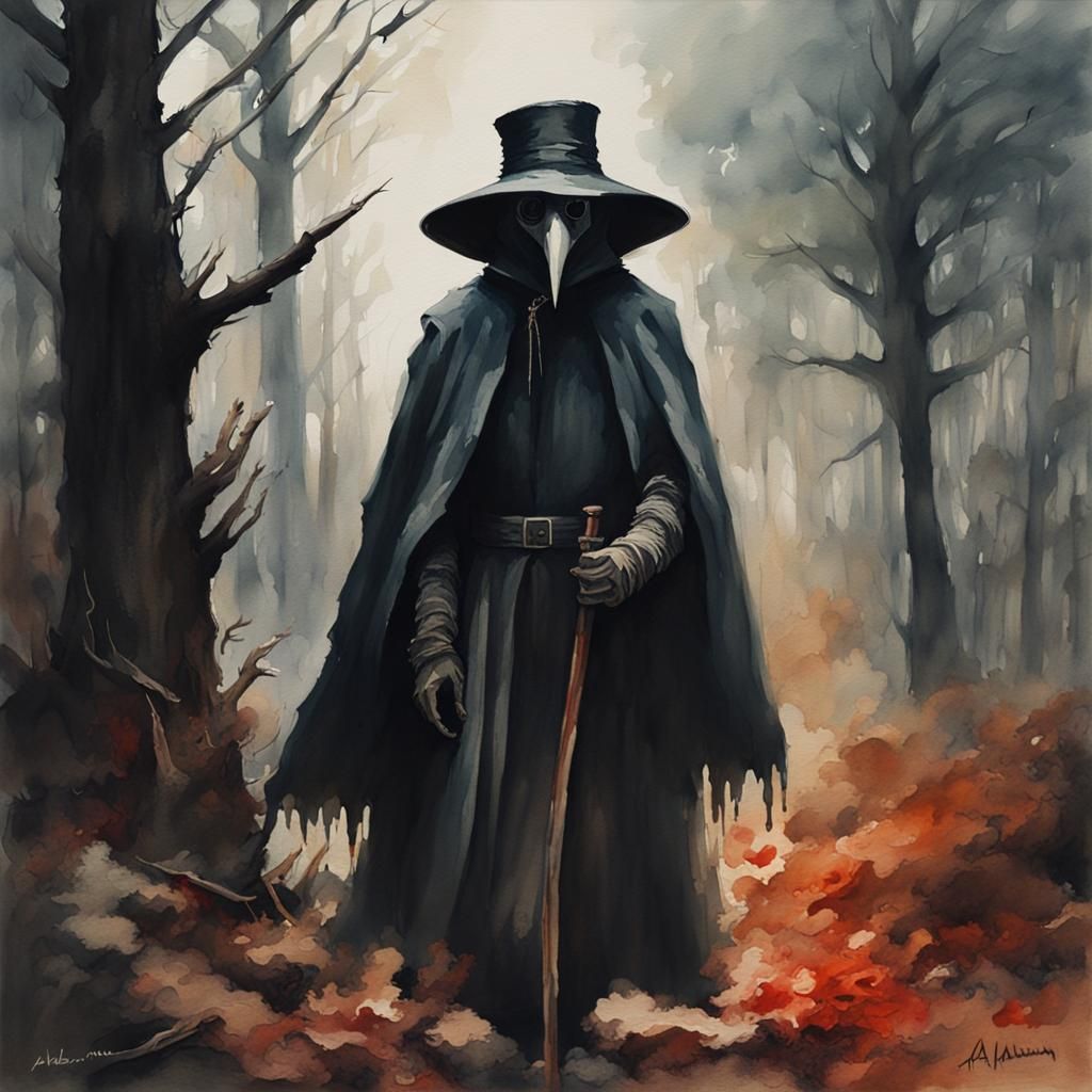 Plague Doctor in Watercolor Style