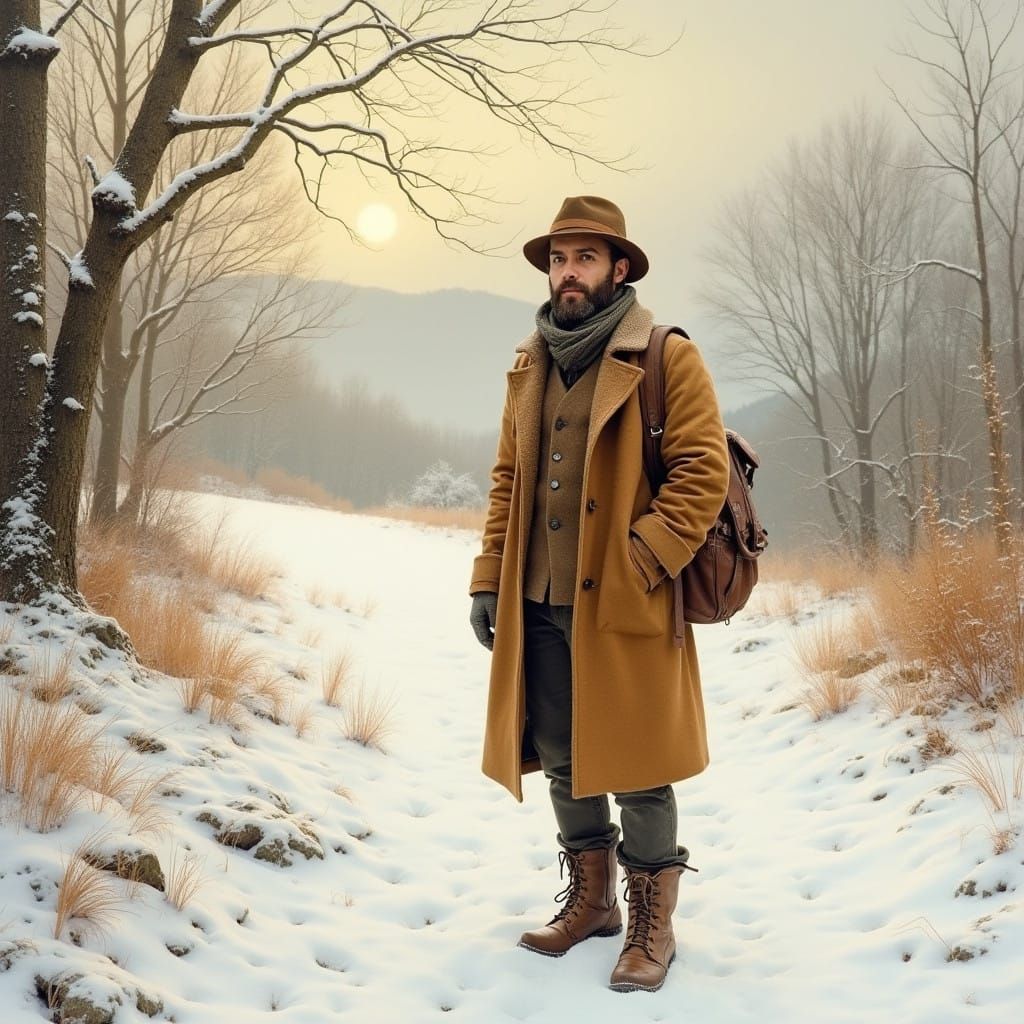 Warm Winter Wonderlands Scene with Gentle Snow and Earthy To...