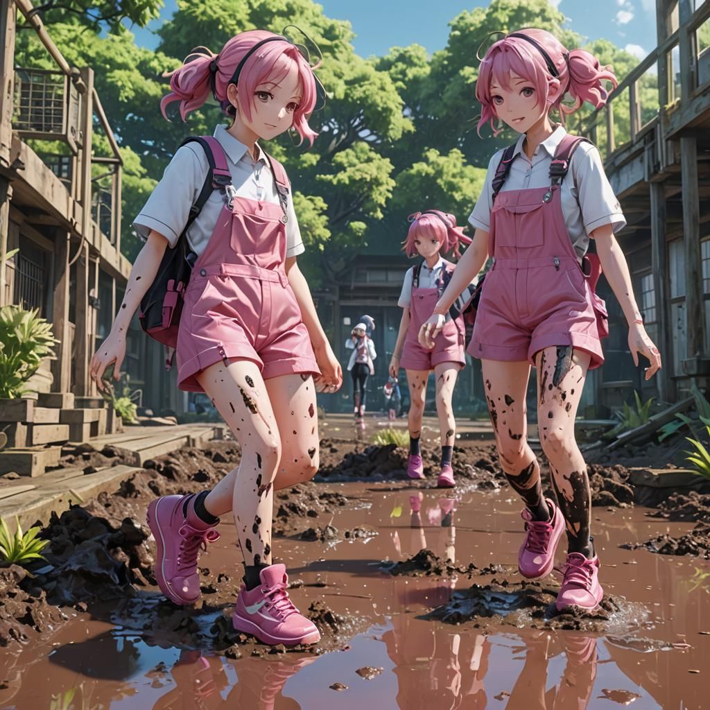 On a school marine biology field trip, a group of anime-styl...