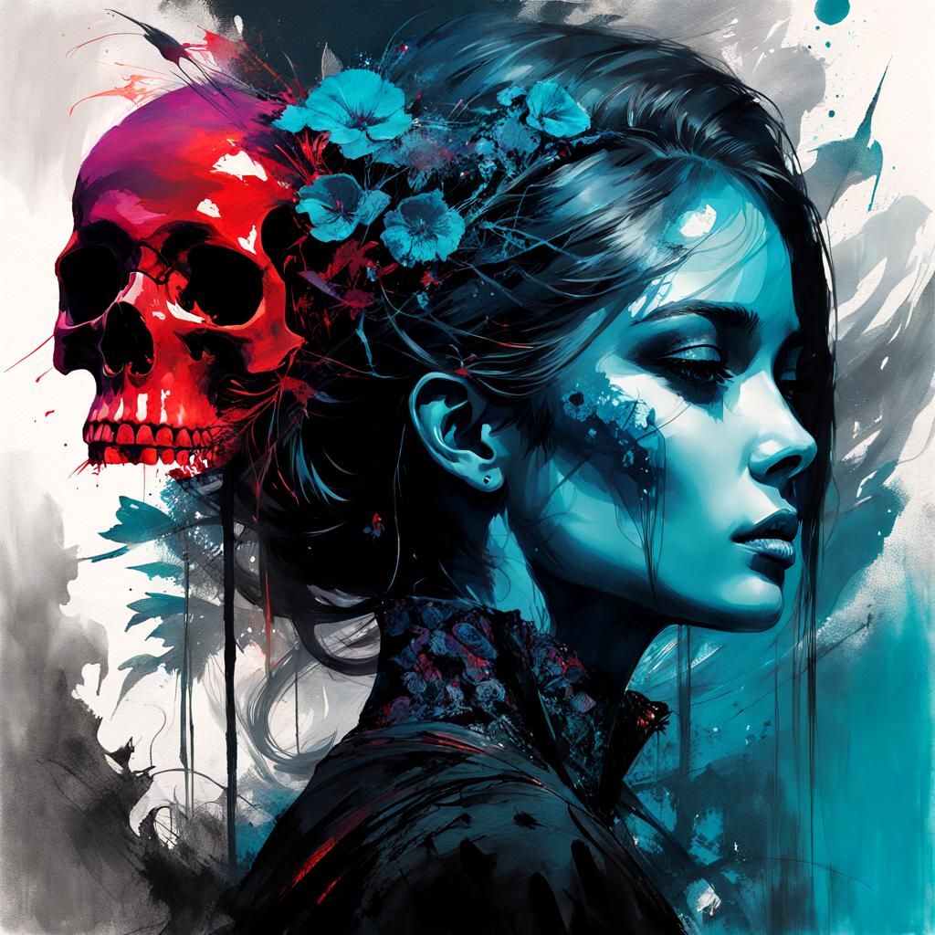 "necromancer, skulls" Vixyna hues, double exposure collage a...