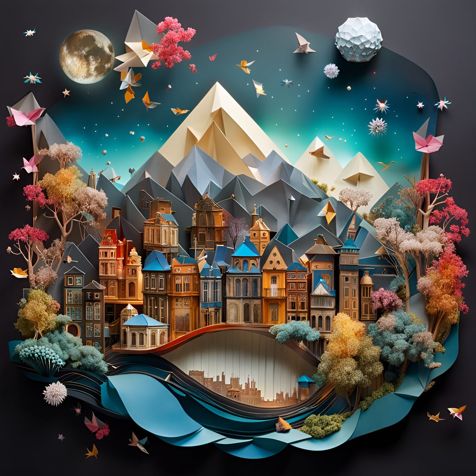 Origami town  by @SONart