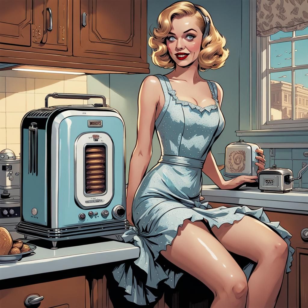 1920s pin-up girl in her kitchen - AI Generated Artwork - NightCafe Creator