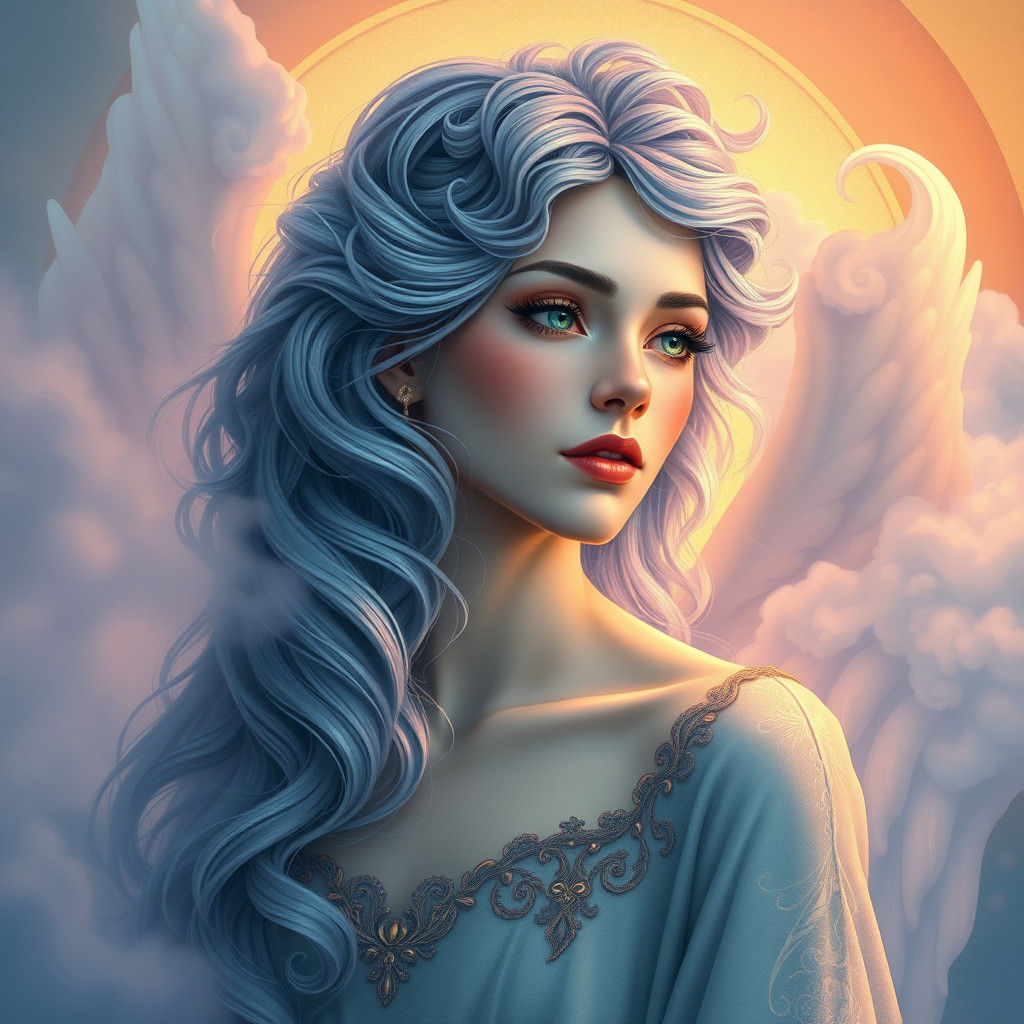 Icy Gaze: Angelic Woman in Art Nouveau Style