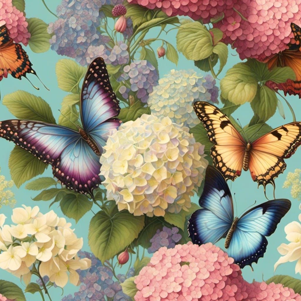 butterflies and flowers hydrangeas wallpaper