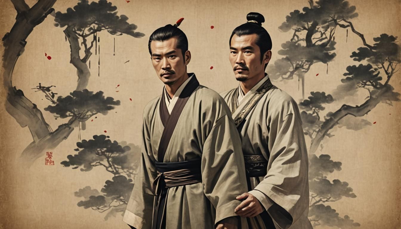 Man in ancient Chinese clothing  retro movie style