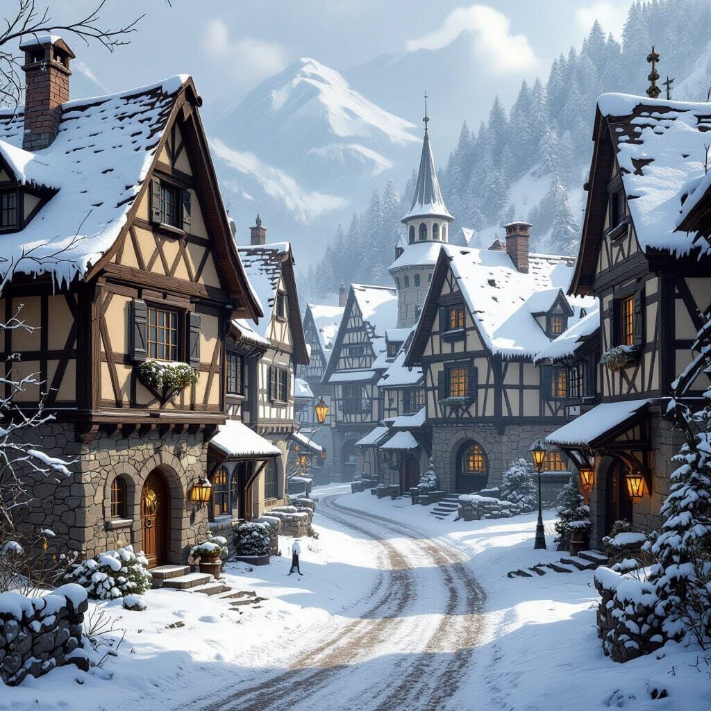 A quaint snowy village   by @Micromys minutus