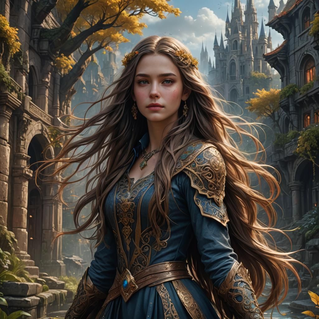Drawing of beautiful young girl with long hair.