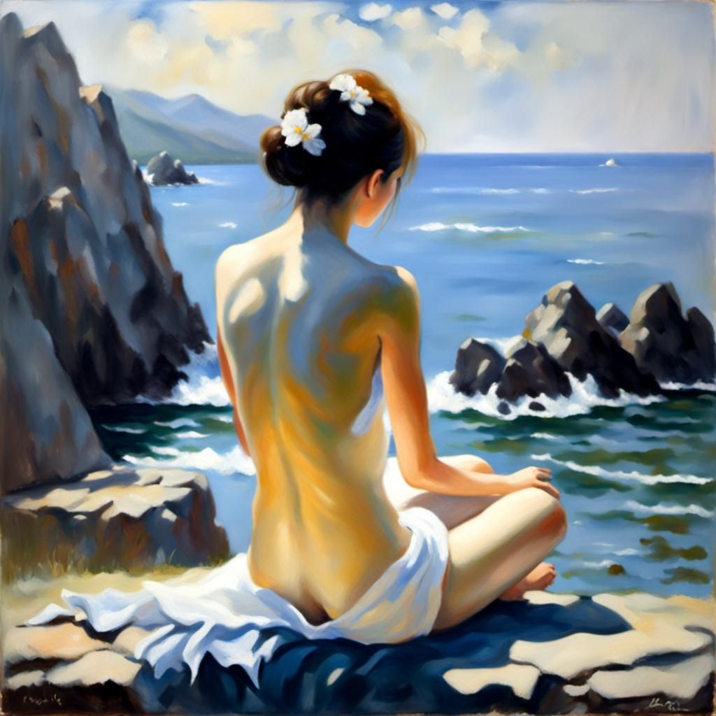 Back Beauty: Oil Painting in Neo-Impressionist Style
