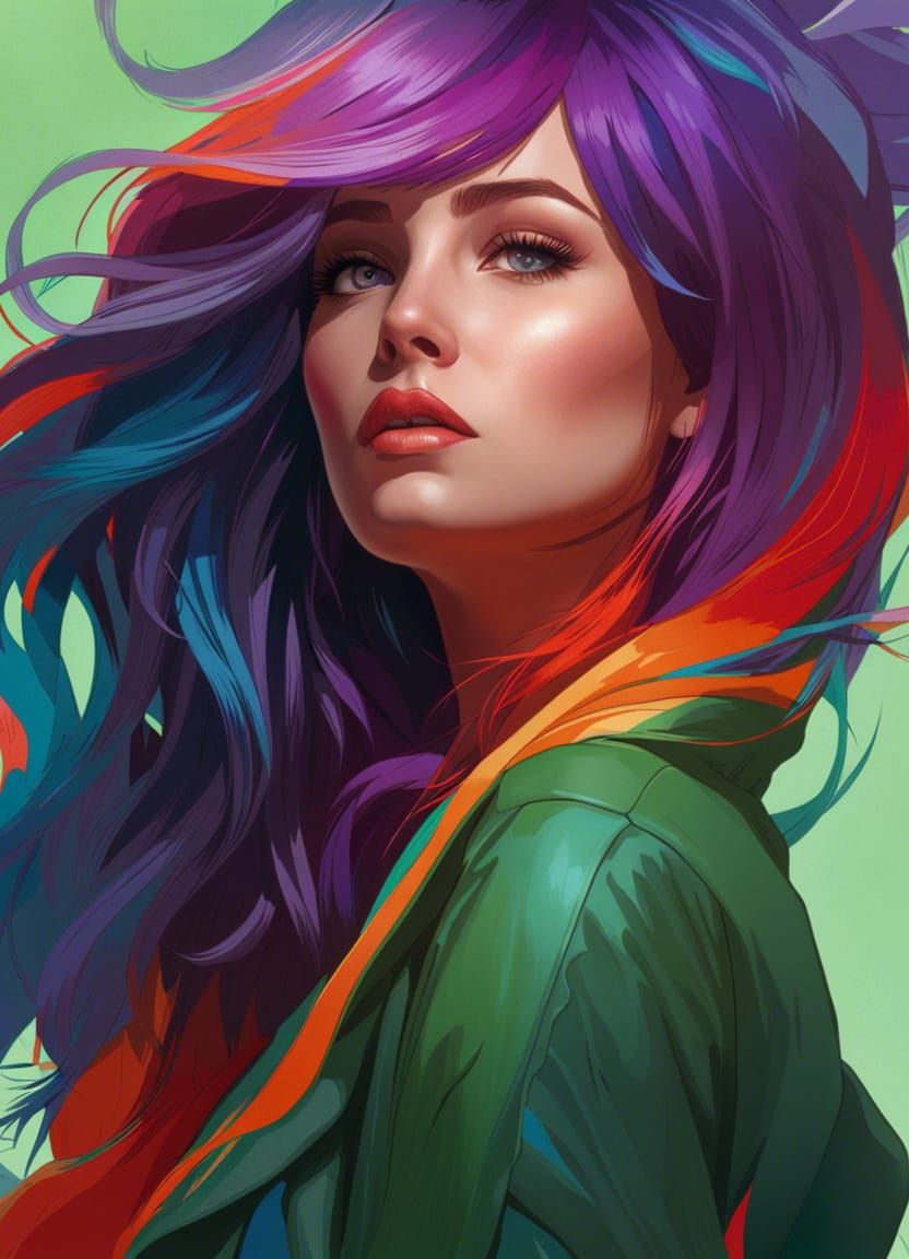 Rainbow Hair Girl - Ai Generated Artwork - Nightcafe Creator