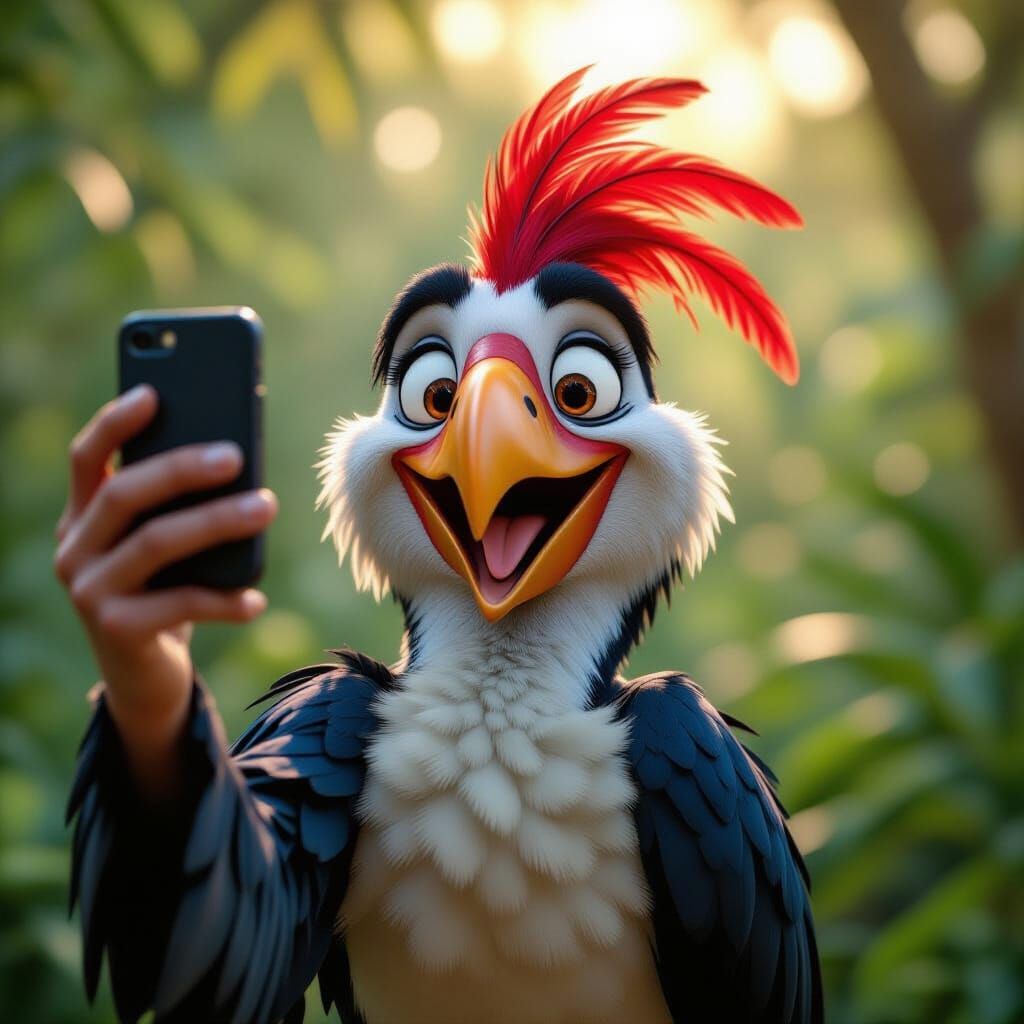 Zazu the Hornbill Takes a Funny Selfie in Jungle