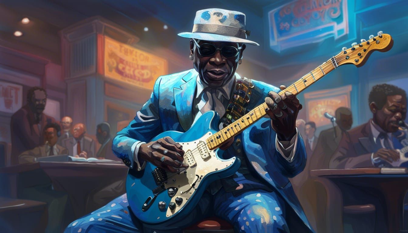 a young Buddy Guy wearing his iconic style spotted suit play...