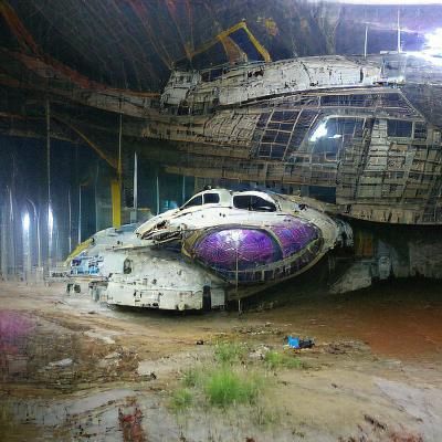 An abandoned space ship being salvaged