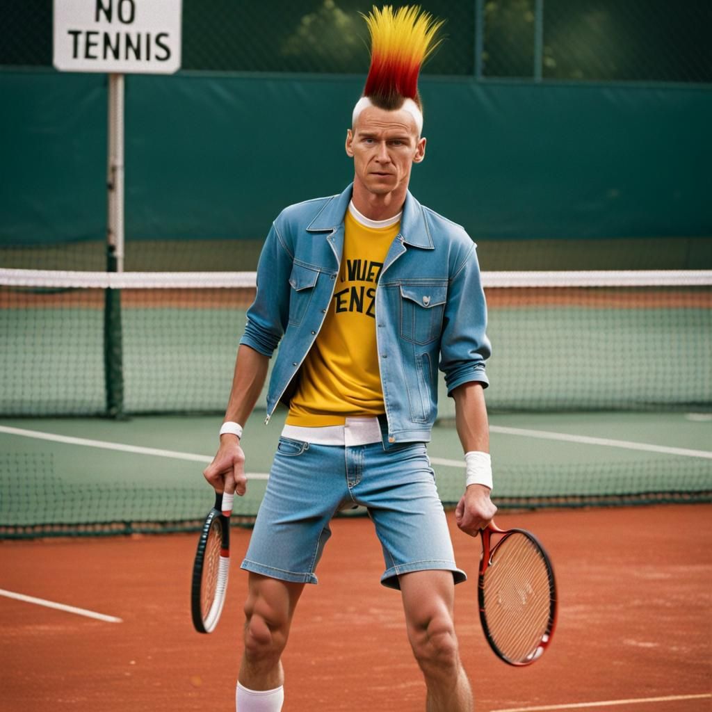 illegal tennis player punks with mohawk playing one with mul...