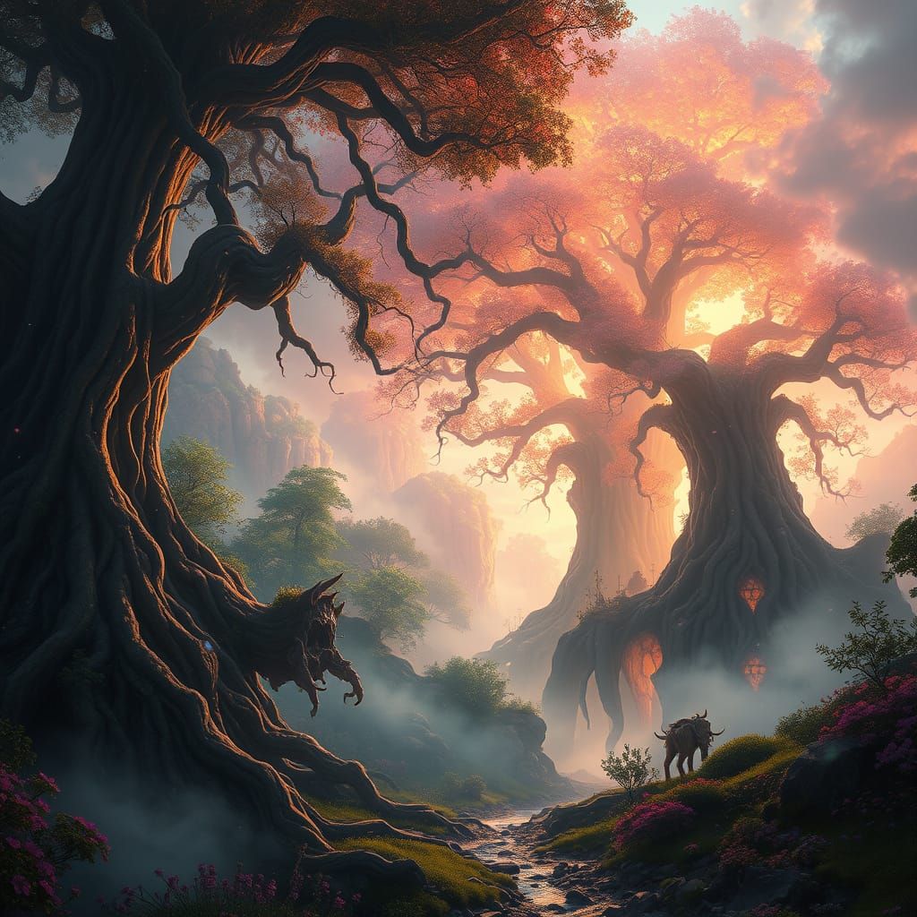 Ethereal Fantasy Landscape in Vibrant, Mystical Style