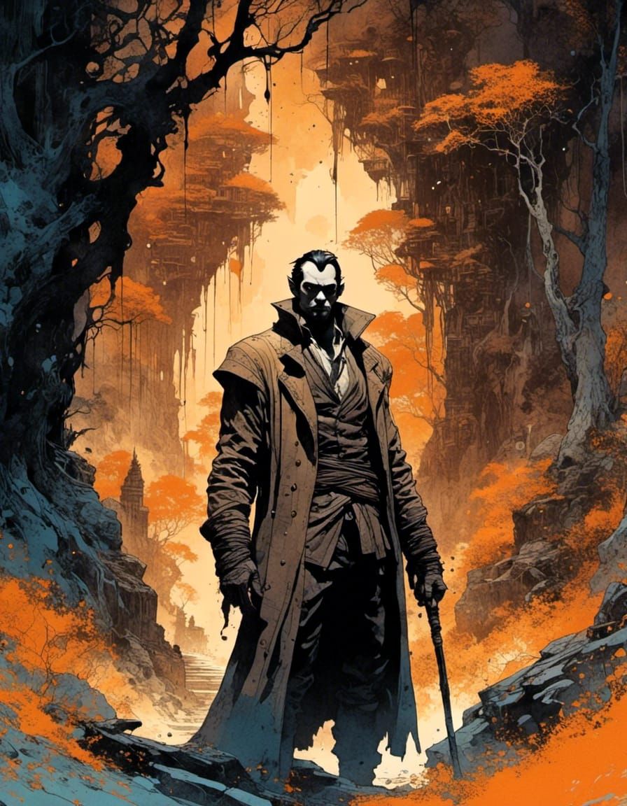 <lora:Axis Comix:1.0> 16k, full body portrait close-up low angle shot of a disneyverse villain in the style of kilian eng, aykut aydogdu ze...