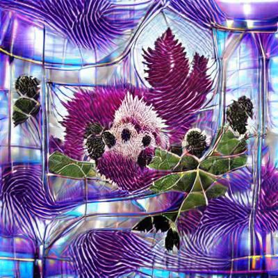 purple thistle floral fractal stained glass