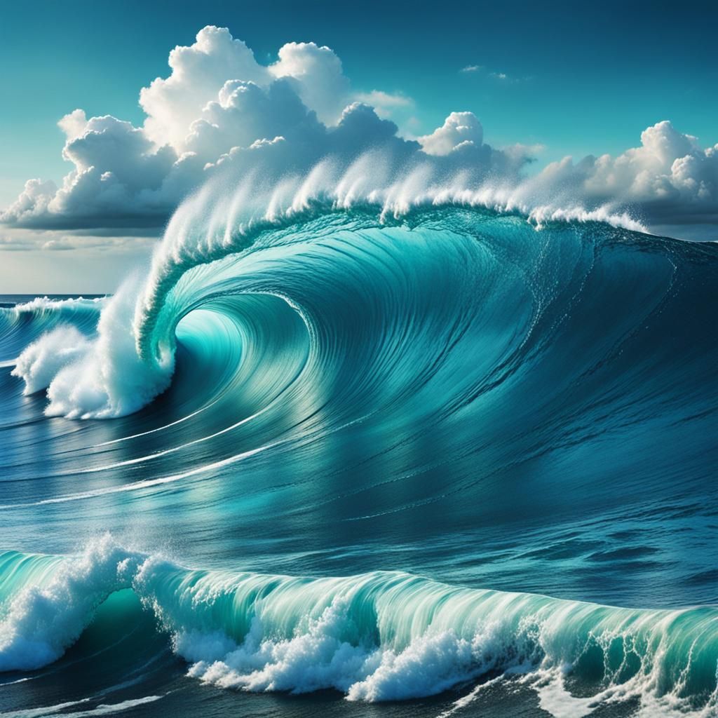 Beautiful, tropical Waves on The ocean. Surrealism - AI Generated ...