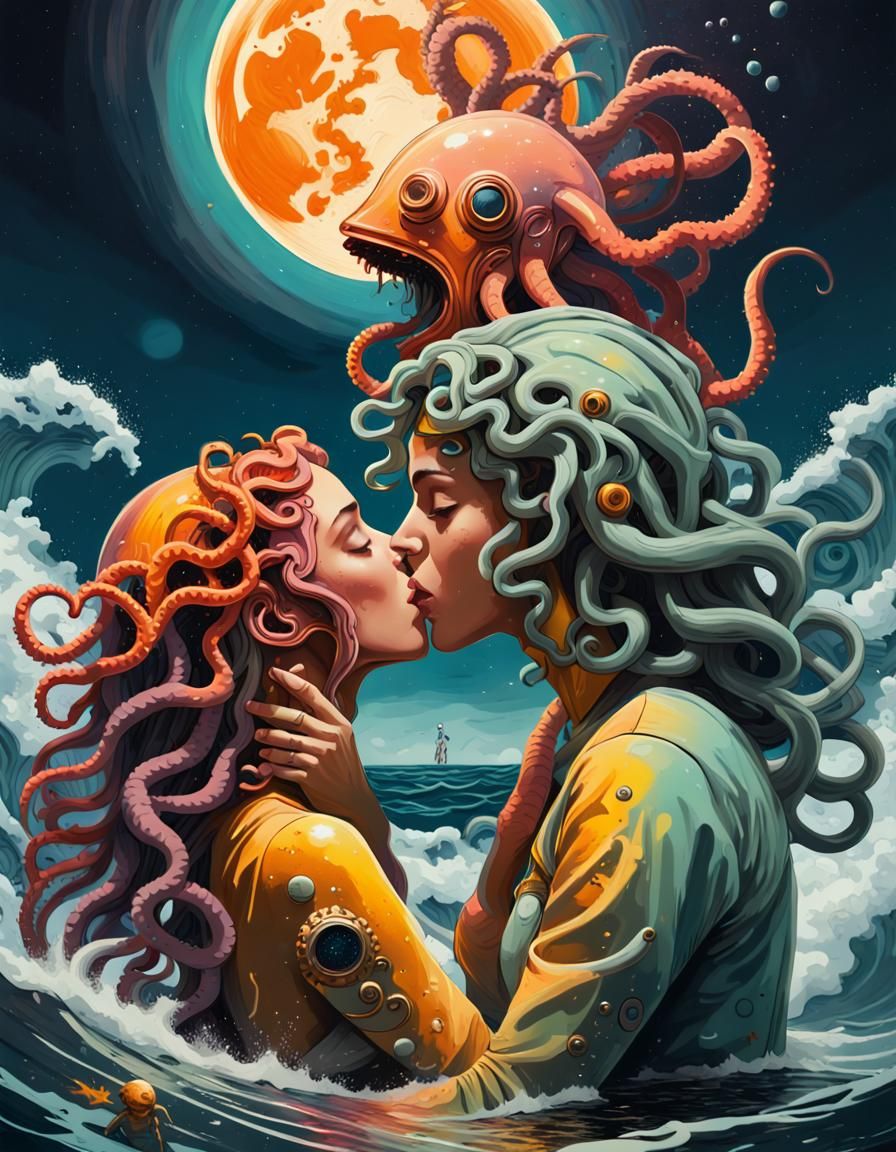 (((Astronaut))) kissing with ((Medusa)) in the ocean. (Star ...