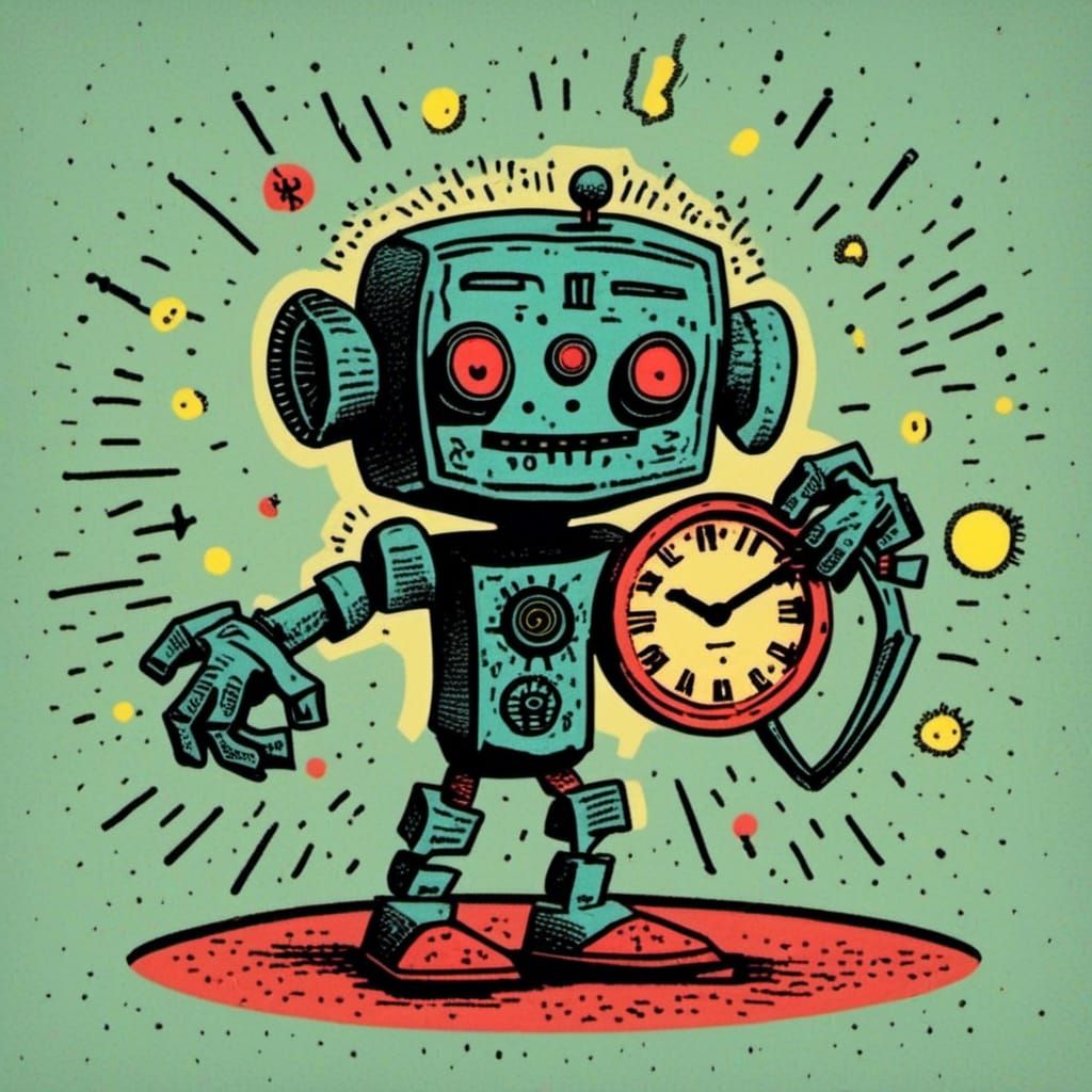 <lora:Kill-Bot 000:1.0> Cute creature holding a clock 