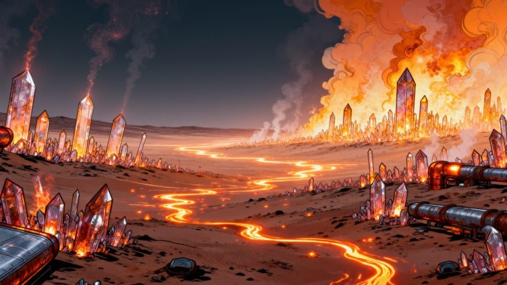 <lora:Crystal Rust V2:1.0> Portrait. a Crystalrust expanse filled with glowing crystals