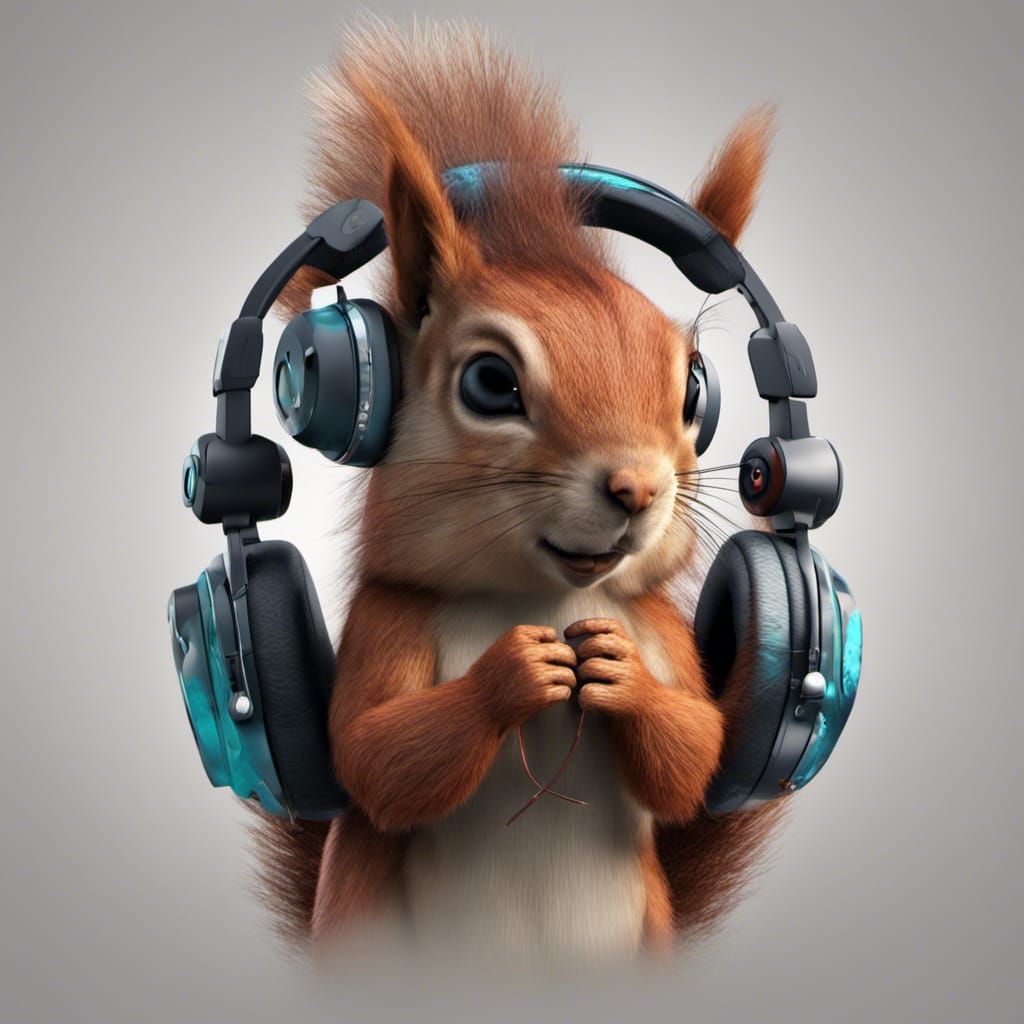 squirrel with headphones animated AI Generated Artwork NightCafe