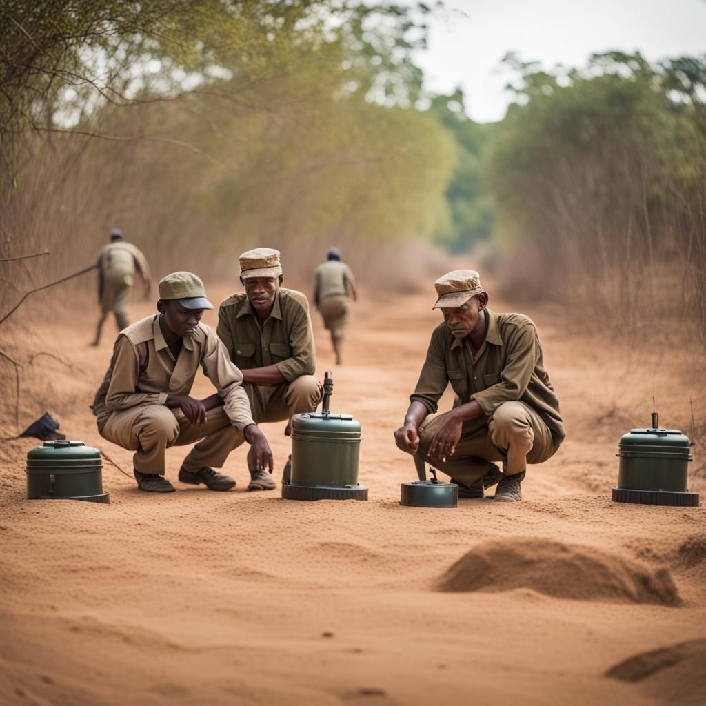 Four people trying their best to avoid landmines, but not su...