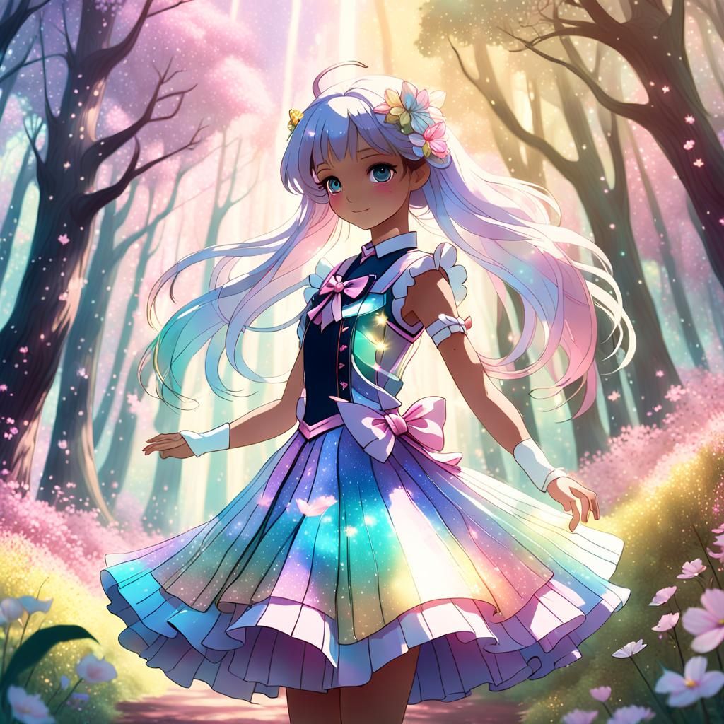 Dreamy Magical Girl in Pastel Forest, Fantasy Art