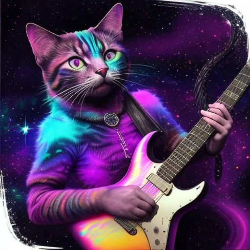 A great guitarist cat playing a power ballad on string theor...