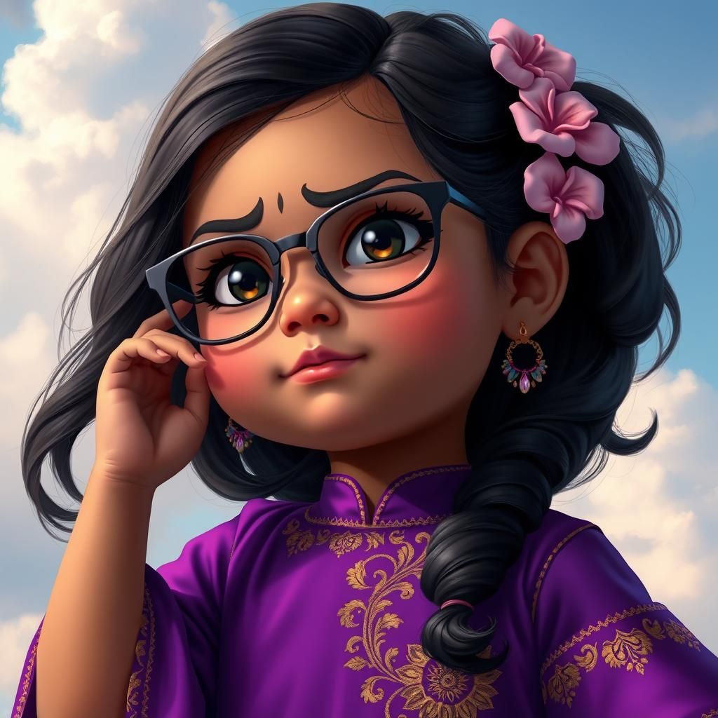 Sassy Baby Girl in Purple Dress: Matte Painting