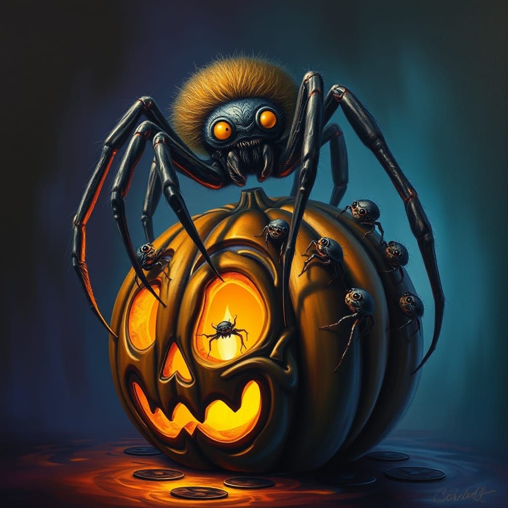 Halloween spider and baby spiders   by @BlueDragonStarWoman