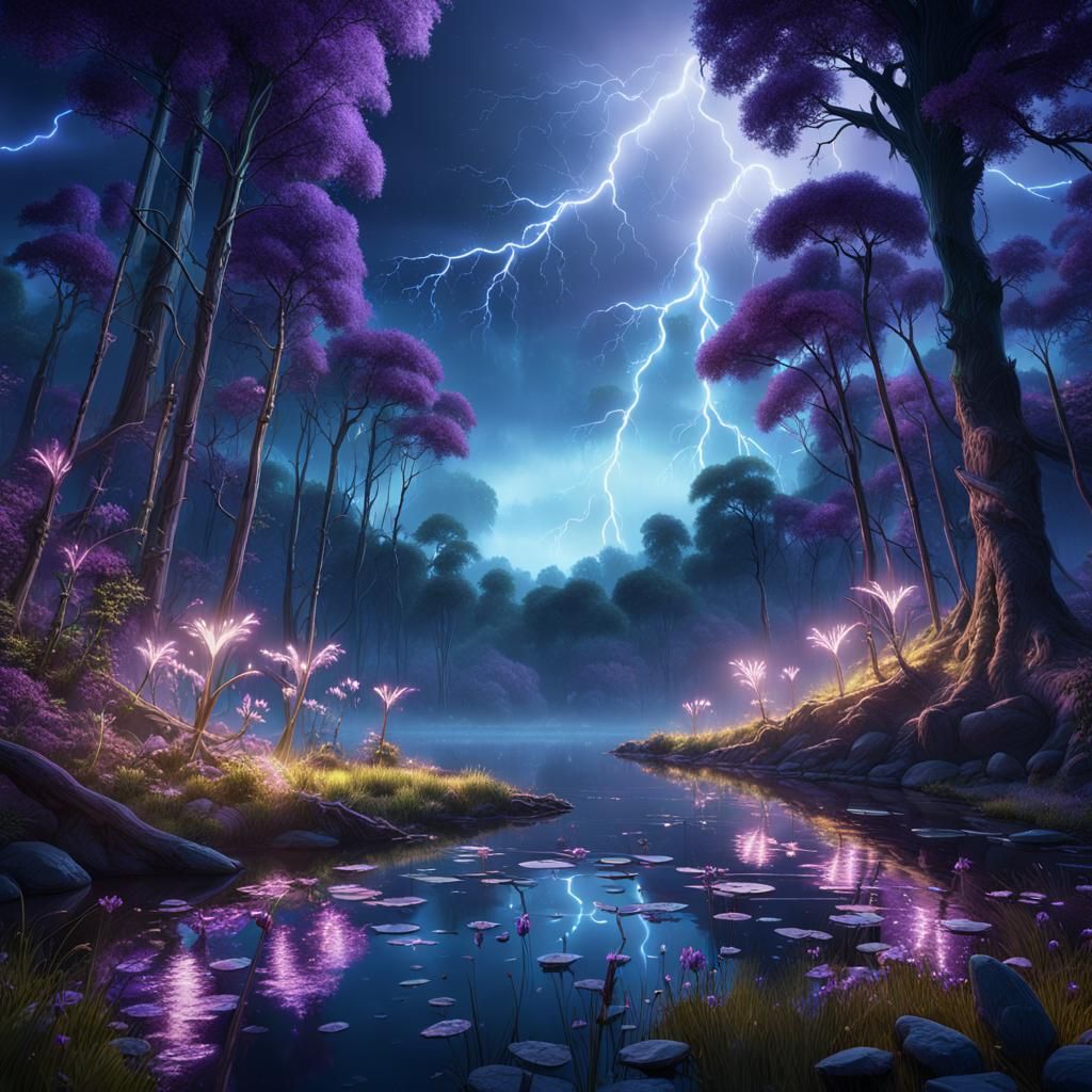 Nighttime at the enchanted lake  by @Swervin Ervin