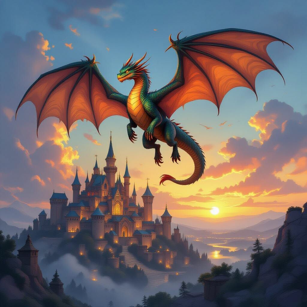 Fiery Dragon Over Ancient Burning Ghost City