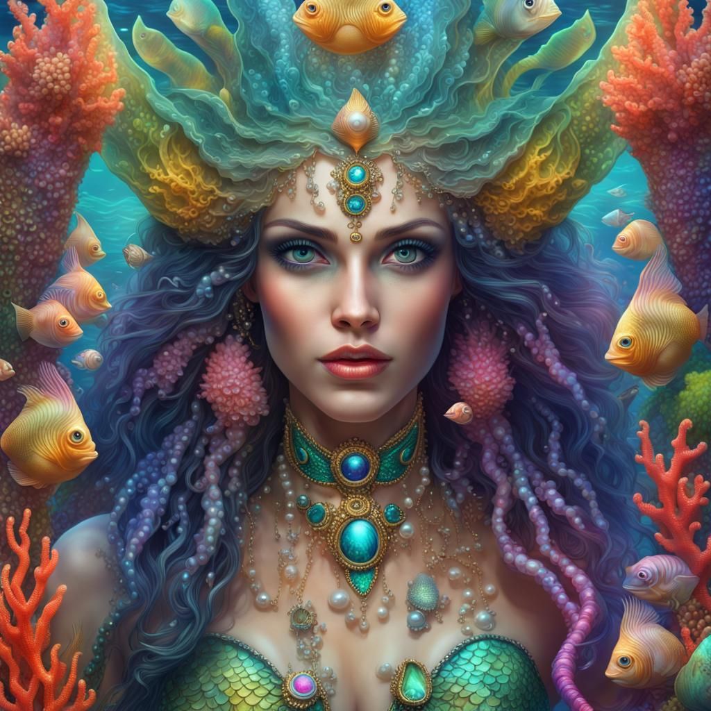sea witch in the mermaid, 32k, prism colors, fantasy creatio...