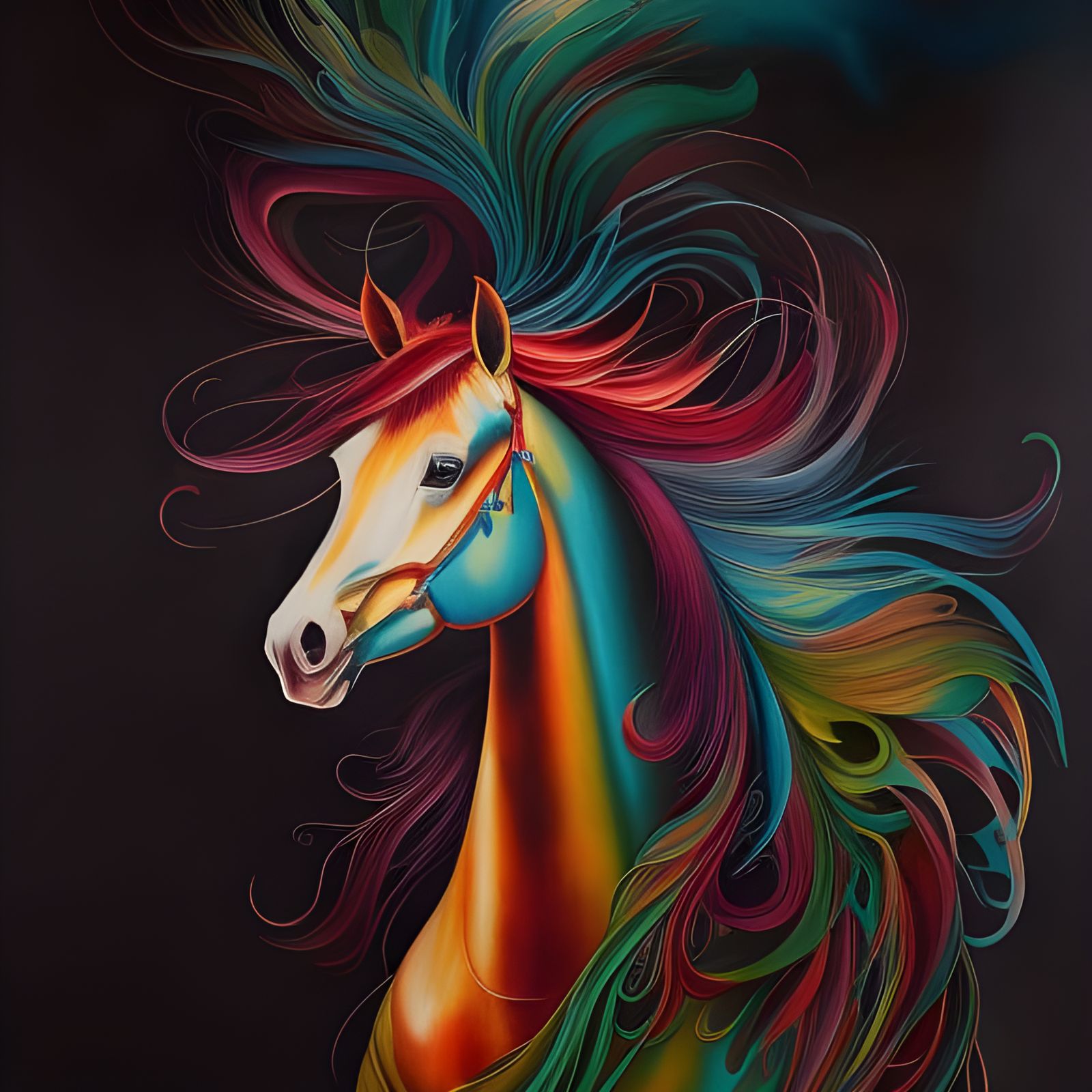 A colorful willowy horse: Black ink flow: 8k resolution phot...